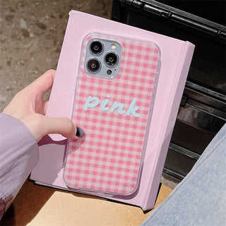 Korean plaid hand-held iPhone Case + love lanyard