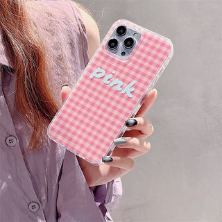 Korean plaid hand-held iPhone Case + love lanyard