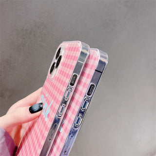 Korean plaid hand-held iPhone Case + love lanyard