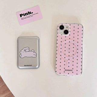 cute bunny silver magnetic card holder for Iphone Case