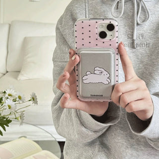 cute bunny silver magnetic card holder for Iphone Case