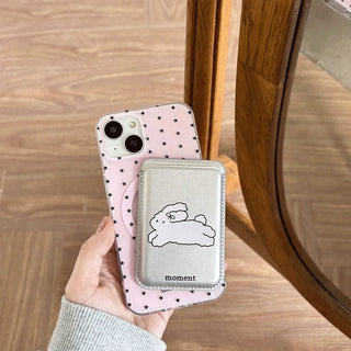 cute bunny silver magnetic card holder for Iphone Case