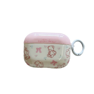 pink & white line bear for airpods protective cover