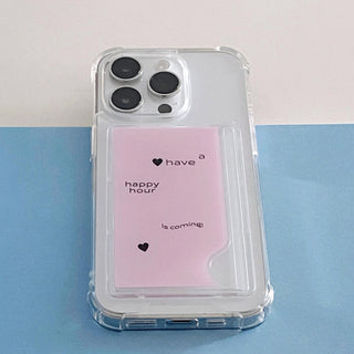 [KR] high transparent card-insertable pink text iPhone Case