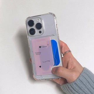 [KR] high transparent card-insertable pink text iPhone Case