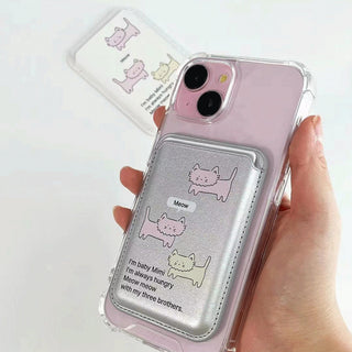 cute kitten silver white magsafe magnetic card holder for iPhone