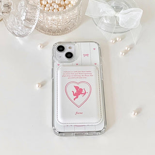 little angel sweet cool pink silver black and white magnetic card holder for Iphone case