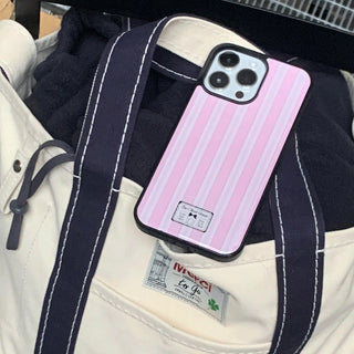 blue pink stripes black edge iphone Case