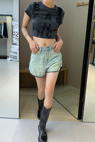 side zipper design Denim Shorts