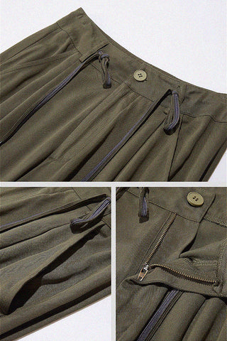 retro green casual loose cargo pants