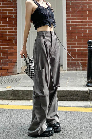 high waist drawstring loose cargo pants CP001