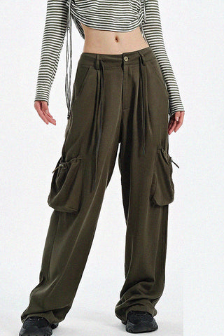 retro green casual loose cargo pants