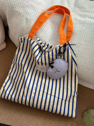 Striped double-layer shoulder tote bag