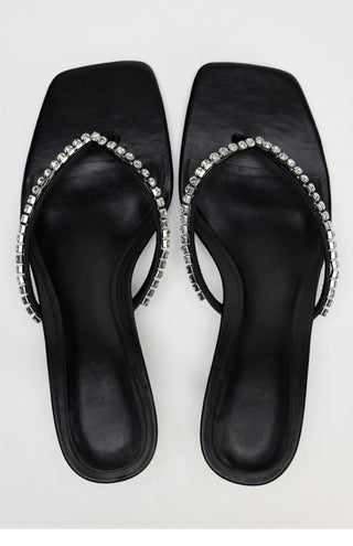 Beaded rhinestone high-heeled flip-flops