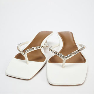 Beaded rhinestone high-heeled flip-flops