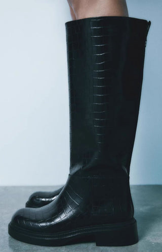 Crocodile pattern round head boots