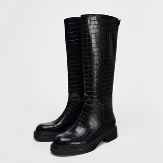 Crocodile pattern round head boots