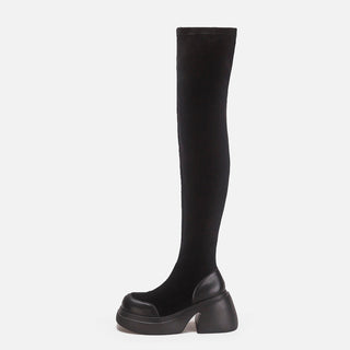 Leather High-Top Silk Stockings Boots