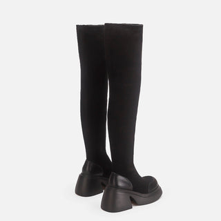 Leather High-Top Silk Stockings Boots