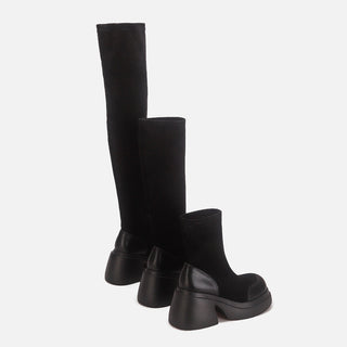 Leather High-Top Silk Stockings Boots