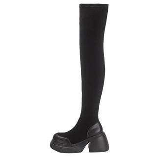 Leather High-Top Silk Stockings Boots