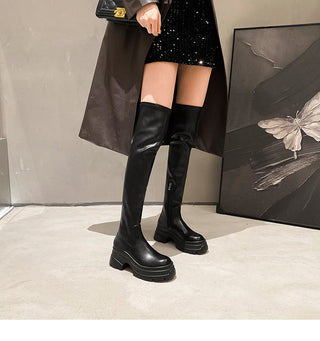 Black Leather Women's Over the knee boots