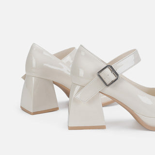 White Leather Chunky Heel Shoes