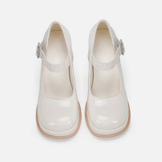 White Leather Chunky Heel Shoes