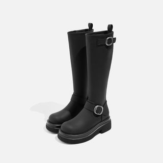 Black thick-soled height-enhancing long boots