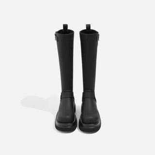 Black thick-soled height-enhancing long boots