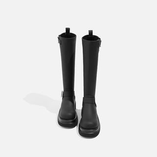 Black thick-soled height-enhancing long boots