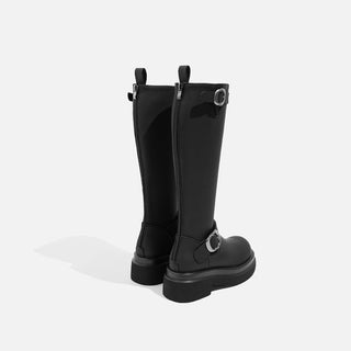 Black thick-soled height-enhancing long boots