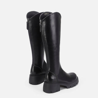 Genuine Leather V-neck Long Boots