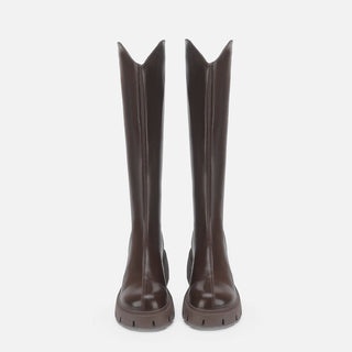 Genuine Leather V-neck Long Boots