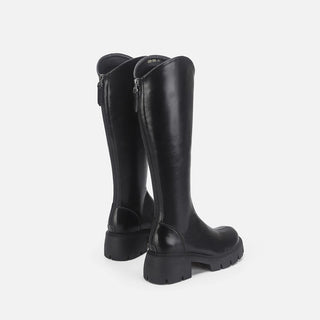 Genuine Leather V-neck Long Boots