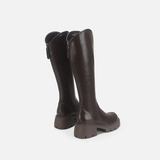 Genuine Leather V-neck Long Boots