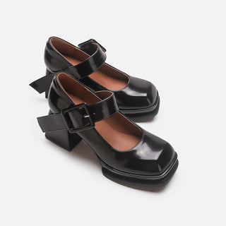 Mary Jane Black Square Toe Chunky Heel