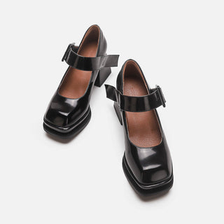 Mary Jane Black Square Toe Chunky Heel