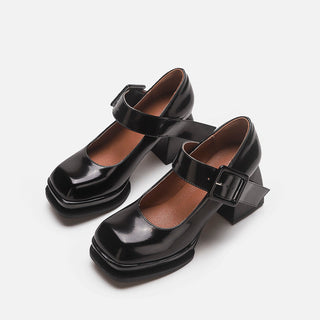 Mary Jane Black Square Toe Chunky Heel