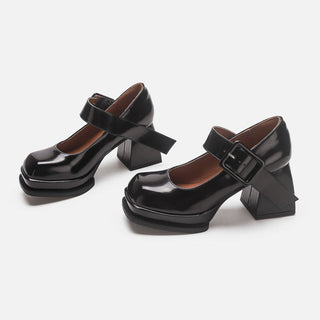 Mary Jane Black Square Toe Chunky Heel