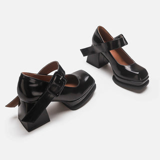 Mary Jane Black Square Toe Chunky Heel