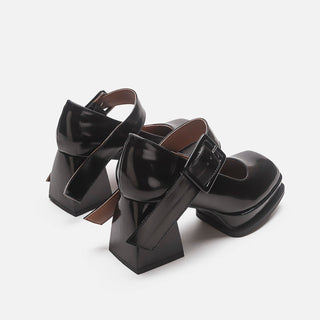 Mary Jane Black Square Toe Chunky Heel