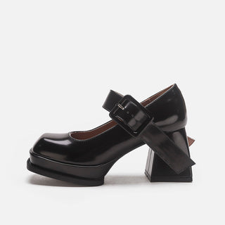 Mary Jane Black Square Toe Chunky Heel