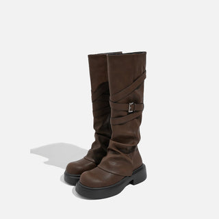 Retro knee-length Maillard long boots