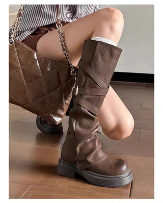 Retro knee-length Maillard long boots