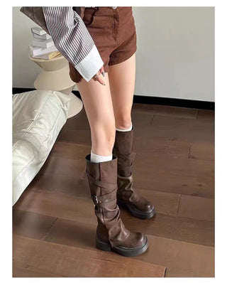 Retro knee-length Maillard long boots