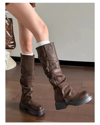 Retro knee-length Maillard long boots