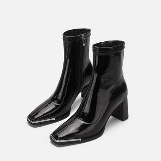 Short Patent Leather High Heel Boots