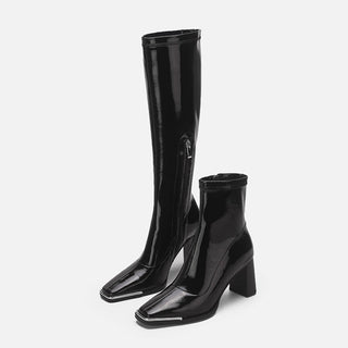 Short Patent Leather High Heel Boots