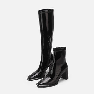 Short Patent Leather High Heel Boots